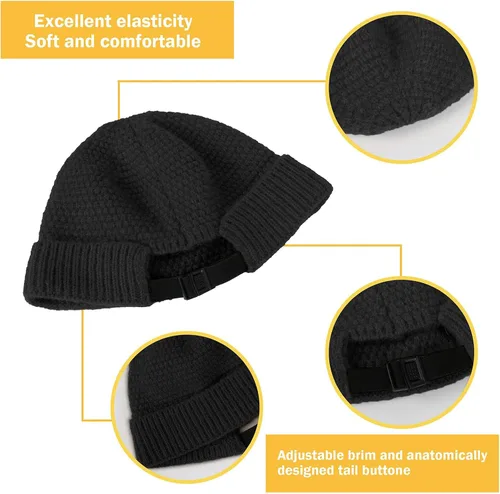 Vista 5 de Sombreros sin ala para hombre, gorro Docker, gorro de calavera, unisex, cálido, para invierno, ajustable, hebilla de cuero