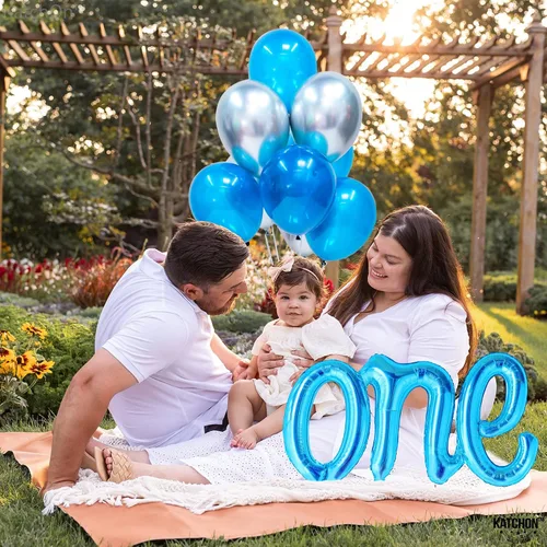 Vista 5 de KatchOn Globo azul para el primer cumpleaños de 20 pulgadas Decoración con el número 1, globo azul para decoraciones de primer cumpleaños