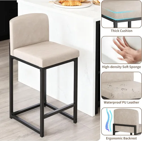 Vista 5 de GarveeHome Juego de 2 taburetes de bar, modernos taburetes de bar de altura de mostrador con respaldo y reposapiés, taburetes de bar tapizados