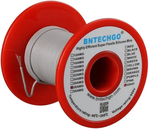 Vista 13 de BNTECHGO Carrete de alambre de silicona de calibre 28 rojo 250 pies Flexible 28 AWG alambre de cobre estañado trenzado