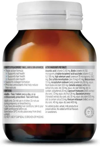 Vista 5 de Blackmores Vitaminas para el cabello y la piel de las uñas para mujeres, fabricadas en Australia, 60 tabletas