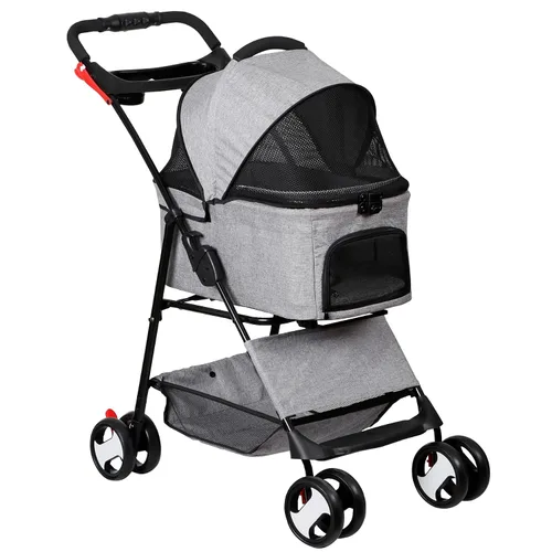 Vista 10 de Cochecito plegable para perros de 4 ruedas para gatos pequeños y medianos, cachorros, portátil, para viajes, campamento, con cesta de Negro