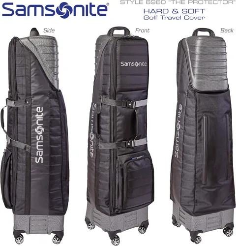 Vista 2 de Samsonite Bolsa de viaje de golf The Protector Hardside and Softisde con ruedas de tiburón, exterior impermeable, color negro
