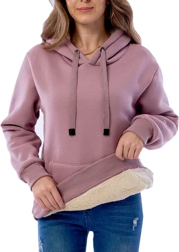 Vista 3 de Haellun - Sudadera con capucha con forro de vellón de sherpa, abrigado, de invierno y de estilo informal para mujer