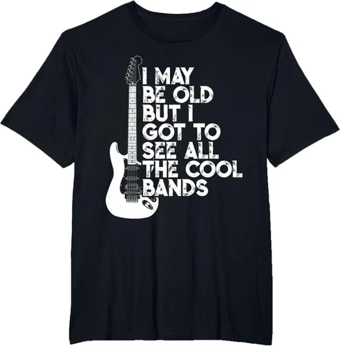 Vista 70 de Camiseta con texto en inglés "I May Be Old But I Got to See All The Cool Bands" Negro