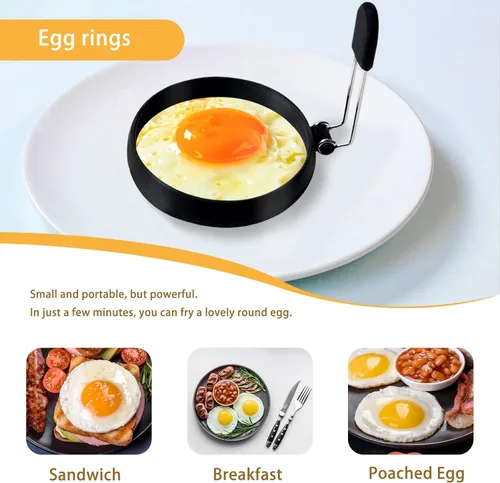 Vista 6 de Anillos de silicona antiadherentes mejorados, molde líquido a prueba de fugas para freír huevos y sándwiches de desayuno, paquete de 4 anillos