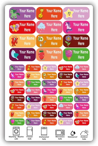 Vista 6 de 126 Etiquetas de Nombre Personalizadas – Diseños de Iconos para Niños, Niñas y Niños. Etiquetas Impermeables para Escuela, Guardería y Campamento.