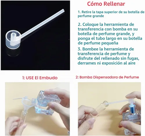 Vista 4 de Botella atomizadora de perfume de 0.4 fl oz, recargable, mini botella de spray portátil, estuche de bomba de aroma, con herramienta dispensadora