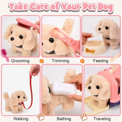 Vista 4 de G.C 13Pcs Dog Toys for Kids Girls, Walking Barking Electronic Interactive Stuffed Dog Plush with Carrier & Accessories Toys Pretend Play Puppy Pet