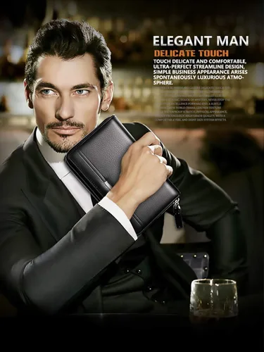 Vista 6 de Cartera larga de cuero para hombre, bolso de mano grande para negocios, tarjetero para teléfono, regalo para hombres, padre, hijo, marido, novio