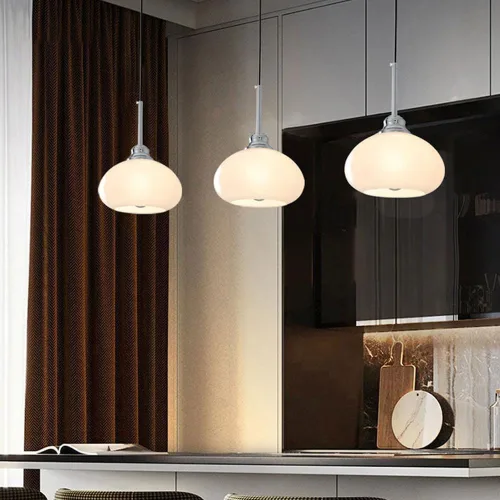 Vista 2 de Luces colgantes modernas de mediados de siglo, lámpara colgante con pantalla de vidrio blanco lechoso retro nórdico, lámpara colgante colgante