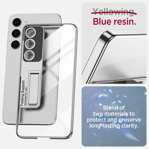 Vista 3 de Miimall Funda delgada para Galaxy S24 con soporte, protector completo elevado de cámara de policarbonato duro, transparente, antiamarillos, delgada