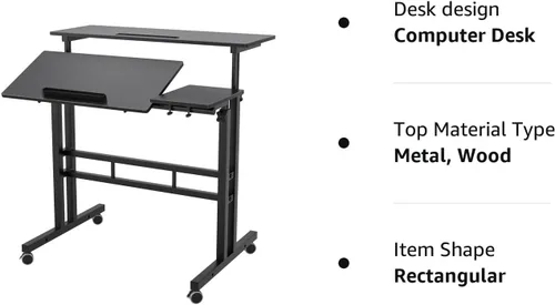 Vista 8 de SogesHome Mesa de escritorio ajustable para computadora portátil de 31.5 pulgadas, bandeja de carrito de escritorio con soporte para computadora