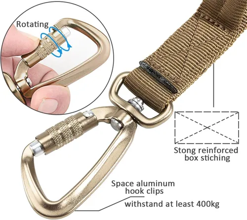 Vista 5 de EXCELLENT ELITE SPANKER Correa táctica militar para perro, clips de gancho de aluminio espaciales, correa elástica para perro con 2 asas de control