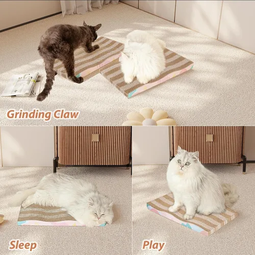Vista 5 de Almohadilla de rascar para gatos, 2 piezas de cartón rascador grande para gatos con texturas de arañazos reversibles de primera calidad, diseño a