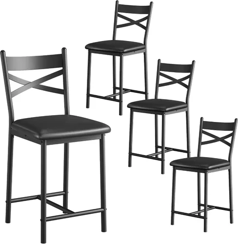 Vista 9 de IDEALHOUSE Juego de 2 taburetes de bar de 26 pulgadas de altura de mostrador, sillas de bar tapizadas con respaldo, cojín grueso, taburetes de bar