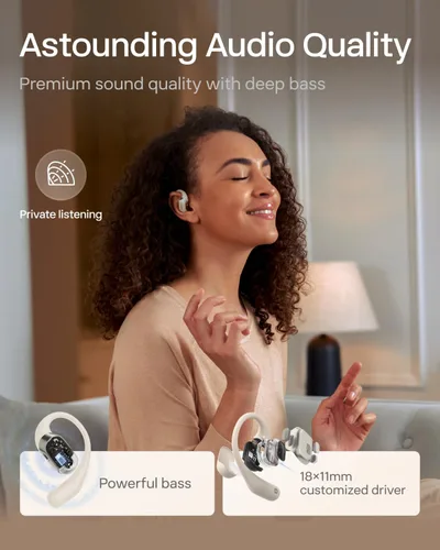 Vista 5 de SHOKZ OpenFit - Auriculares True Wireless Bluetooth de Oreja Abierta con Micrófono, Auriculares con Ganchos para los Oídos, Resistente al Sudor
