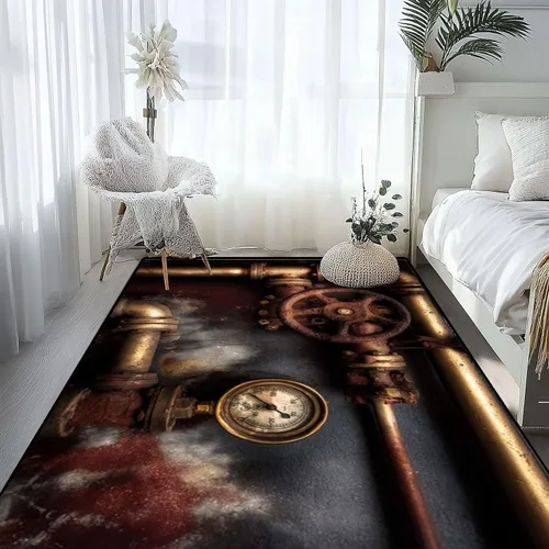 Vista 6 de Alfombra lavable vintage steampunk de 4 x 5.3 pulgadas, alfombra de pelo bajo, antideslizante, no desprende pelusa, alfombra de interior para sala