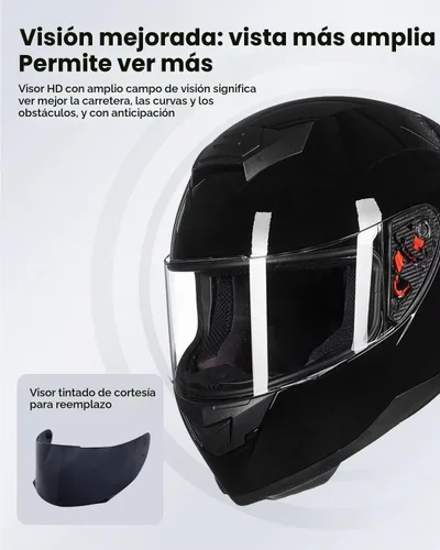 Vista 4 de ILM Casco de Motocicleta de Cara Completa para Motocross y Street Bike Certificado DOT 2 Viseras Modelo-317 (Negro Brillante, S)