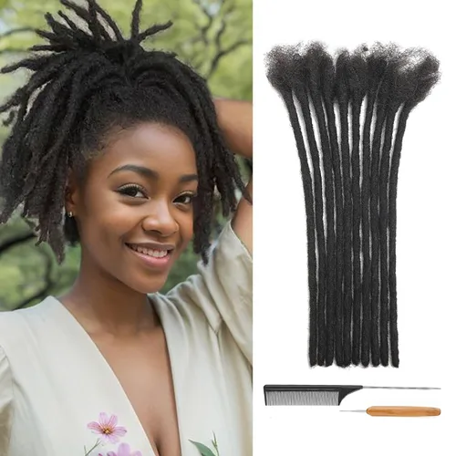 Vista 23 de Extensiones de Rastas de Cabello Humano 0.4cm de Grosor 4 Pulgadas 20 Hebras 100% Cabello Humano Real para Hombres/Mujeres/Niños Completamente