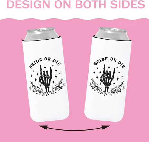Vista 5 de Bride or Die - Enfriador de latas delgadas para despedida de soltera – Till Death Skinny Beverage Sleeves 12pcs Funny Neopreno Cerveza Cozy Bulk