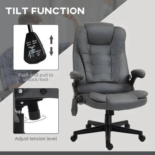 Vista 6 de HOMCOM Silla de oficina de masaje vibratorio de 6 puntos con calor, silla de oficina ejecutiva de microfibra con respaldo alto, respaldo reclinable