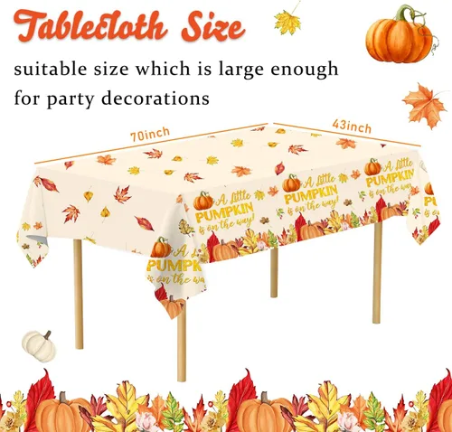 Vista 3 de El juego de decoraciones de baby shower de calabaza pequeña sirve 30, platos y servilletas de baby shower con temática de otoño, baby shower