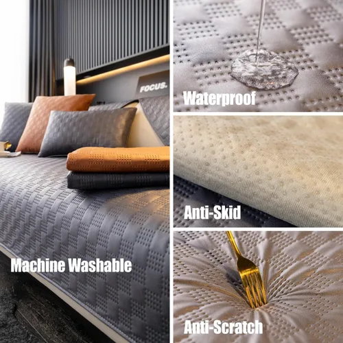 Vista 4 de Funda impermeable para sofá, antideslizante, de piel sintética, transpirable, protector de muebles, alfombra de tatami japonés para sofá, sofá Beige