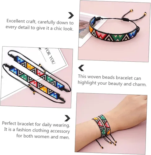 Vista 3 de KESYOO Muñequeras para mujer, pulseras geométricas de cuentas, pulseras ajustables para mujer, pulsera para dijes, pulsera dorada ajustable, pulsera