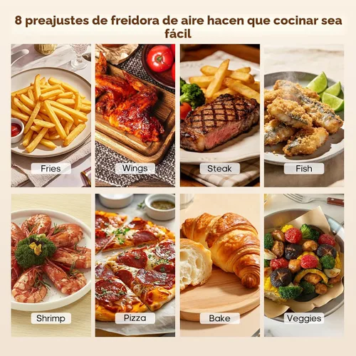Vista 4 de OLIXIS Freidora de aire de 6.34 cuartos de galón con ventana, 8 preajustes de alimentos con calor máximo de 400 °F, temporizador de 90 minutos