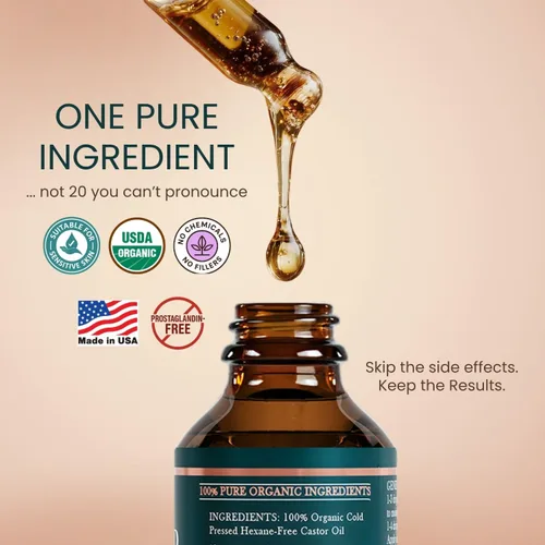 Vista 3 de Live Fraiche Suero de pestañas de aceite de ricino orgánico para el crecimiento del cabello, suero de crecimiento de pestañas de cejas 100% puro