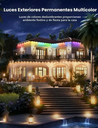 Vista 3 de RGB+IC - Luces permanentes para exteriores para jardín de casa, 50 pies, luces de alero inteligente, luces de cadena, IP67 impermeable