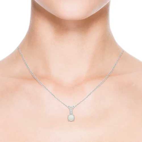 Vista 4 de Angara Collar con colgante de solitario de piedra lunar natural para mujeres, niñas en oro macizo de 14 quilates, plata de ley Regalo de joyería