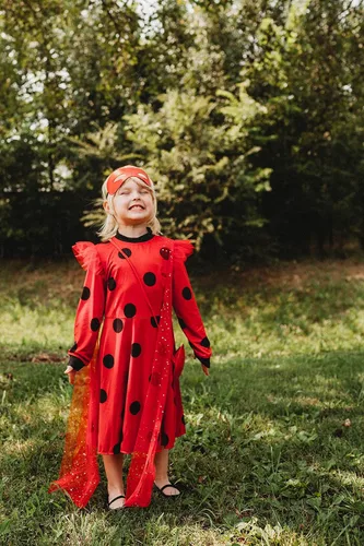 Vista 7 de ReliParty Ladybug Dress for Girls with Mask and Bag Costume for Kids Long sleeves Dress Up Costume