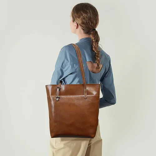 Vista 2 de S-ZONE - Bolso bandolera de cuero auténtico, estilo vintage, gran capacidad, 2.0