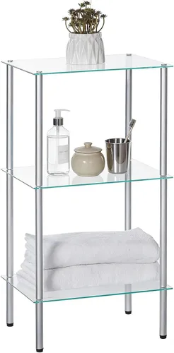 Vista 9 de HOOBRO Estante de cristal, unidad de estante de pie de baño de 3 niveles, estante de vidrio templado para espacio pequeño, organizador de soporte