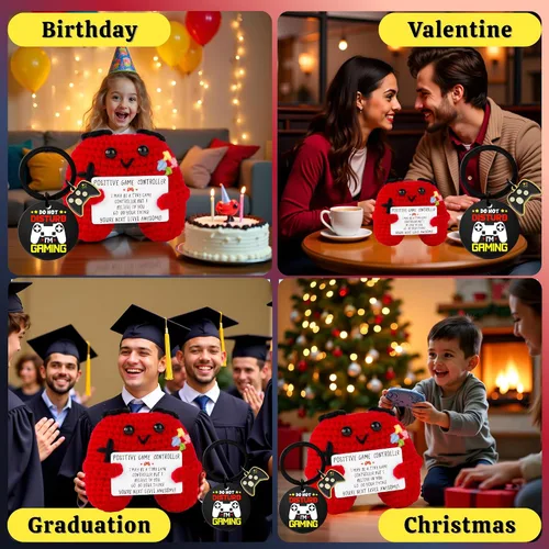 Vista 7 de Regalos para jugadores, controlador de juego de ganchillo positivo y llavero inspirador, idea de regalo única para adolescentes, juego de regalo