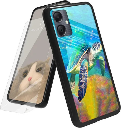 Vista 148 de Funda para Samsung Galaxy A12 5G con protector de pantalla, parte trasera de vidrio templado + TPU de silicona suave que absorbe los golpes