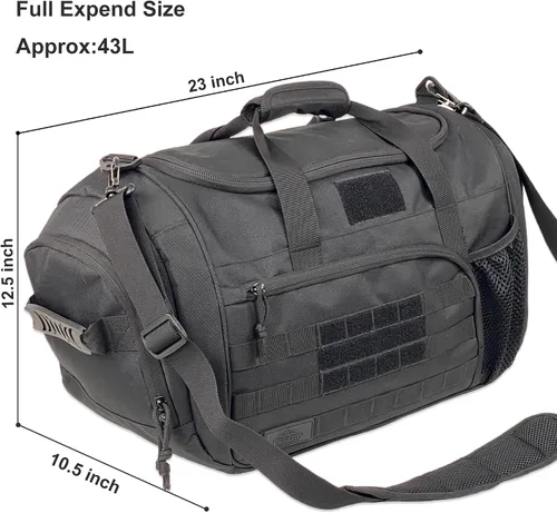 Vista 5 de APRlLBAY - Bolsa de lona militar de gran capacidad de 43 litros, bolsa táctica de gimnasiofin de semana para hombres y mujeres (negro azabache)