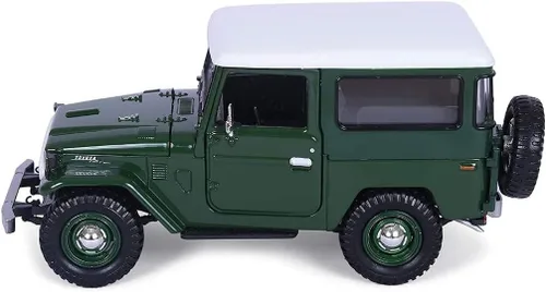 Vista 3 de Toyota FJ40 Verde Oscuro con Top Blanco 1/24 Diecast Model Car by Motormax