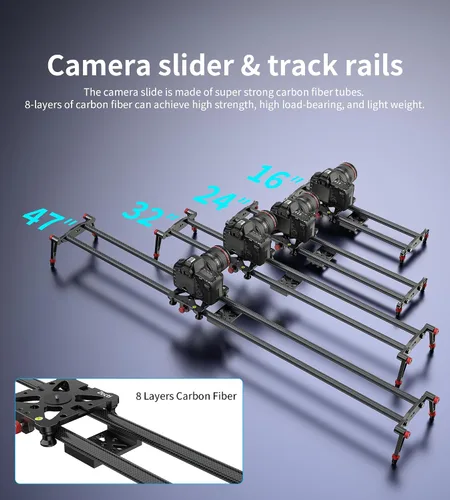 Vista 6 de Zecti Estabilizador de cámara deslizante de 16 "/40 cm Carril de fibra de carbono ajustable para cámara DSLR Video Movie Fotografía Videocámara