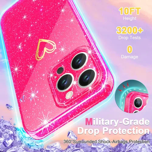 Vista 4 de Funda para iPhone 13 Pro, con [1 protector de pantalla de vidrio templado] [purpurina transparente] bonita funda brillante para teléfono a prueba