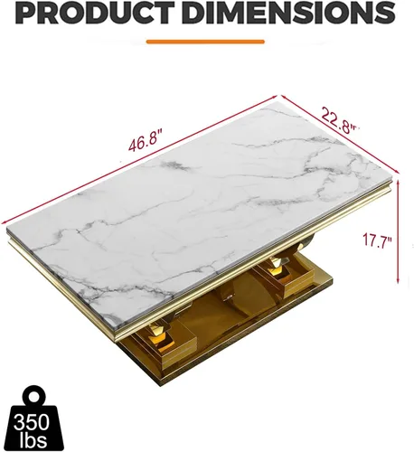 Vista 2 de Mesa de centro de mármol sintético de 47 pulgadas, moderna mesa de café blanca con mesa de mármol de 0.71 pulgadas de grosor y base de acero Blanco