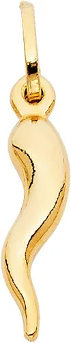 Vista 2 de Collar de cuerno italiano de cornicello de oro amarillo de 14 quilates con dije de buena suerte con cadena de Singapur de 0.047 in