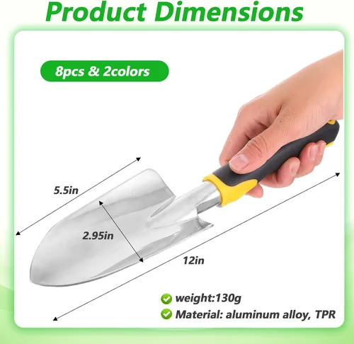 Vista 2 de 8 piezas de pala de jardín de aleación de aluminio resistente, palas pequeñas para excavar palas de mano de metal con mango TPR suave para césped