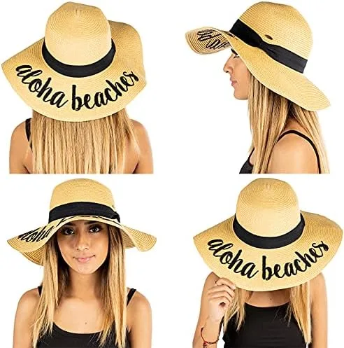 Vista 2 de Funky Junque - Sombrero de protección solar para mujer, con bordado de letras en cursiva y negrita, ajustable