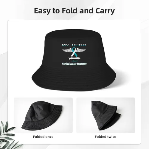 Vista 4 de My Hero is Now My Angel Cervical Cancer Awareness Bucket Hats Double-Woven for WomenMen Adult Fisherman's Hat Sun Cap Packable Outdoor Fisherman Hat