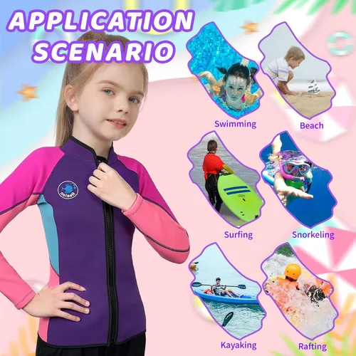Vista 3 de Traje de neopreno para niños y niñas, 0.079 pulgadas, 0.118 pulgadas, manga larga, cremallera frontal, chaqueta térmica para mantener el calor