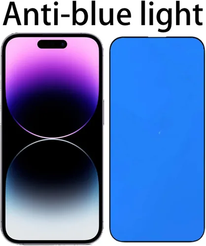 Vista 6 de Protector de pantalla de espejo de vidrio templado antiazul, 2 unidades, para iPhone 14 Pro Max, 6.7 pulgadas, dureza 9H, antiarañazos, cubierta