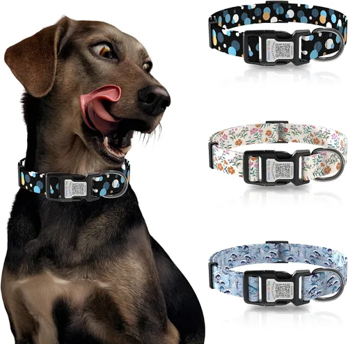 Vista 7 de Collares de perro para perros pequeños, collar de perro con etiqueta de nombre de código QR, material de poliéster suave, collar ajustable